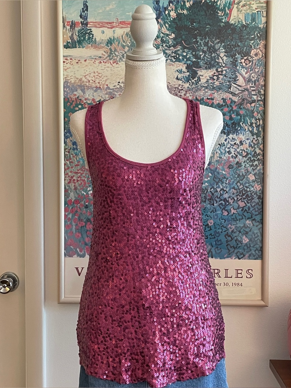 Wet Seal Tank Top Womens Medium Pink Sequin Fairycore Mermaid Going Out Y2K